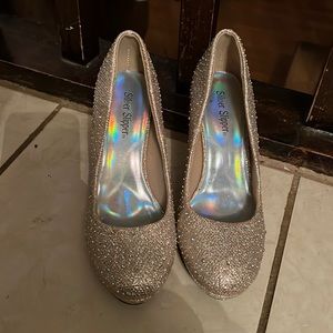 Gold Glitter Heels with Rhinestones